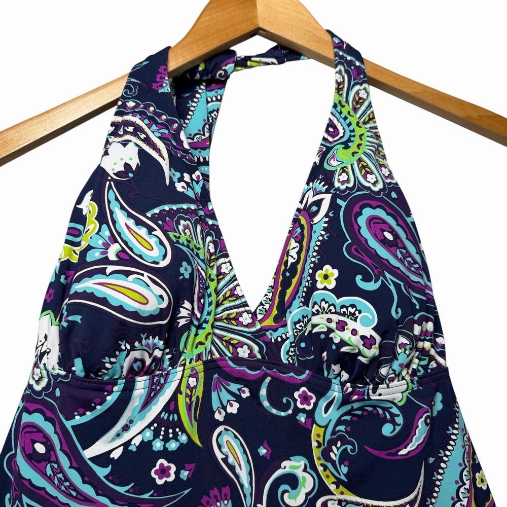 Lands End Womens Halter Tankini Top Padded Paisley Swim Top Size 10 Blue Coastal - Picture 3 of 8